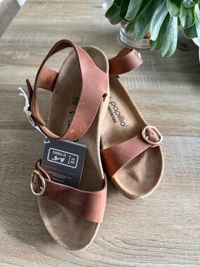 Papillio Brown Leather Buckle Strap Sandals